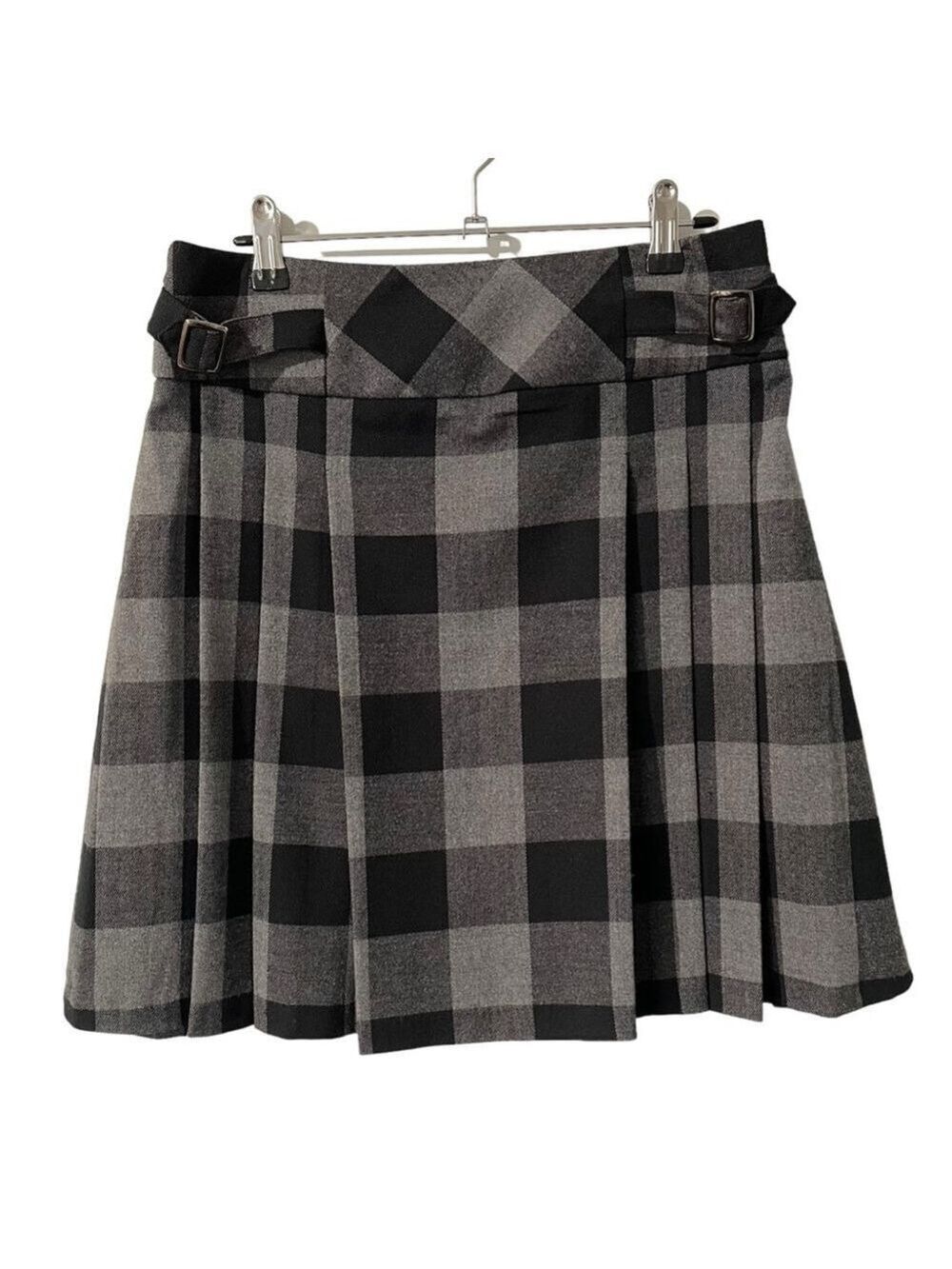 Nass Woman Pleated Mini Skirt Sz 4 Black Grey Check Plaid Unlined Academia EUC